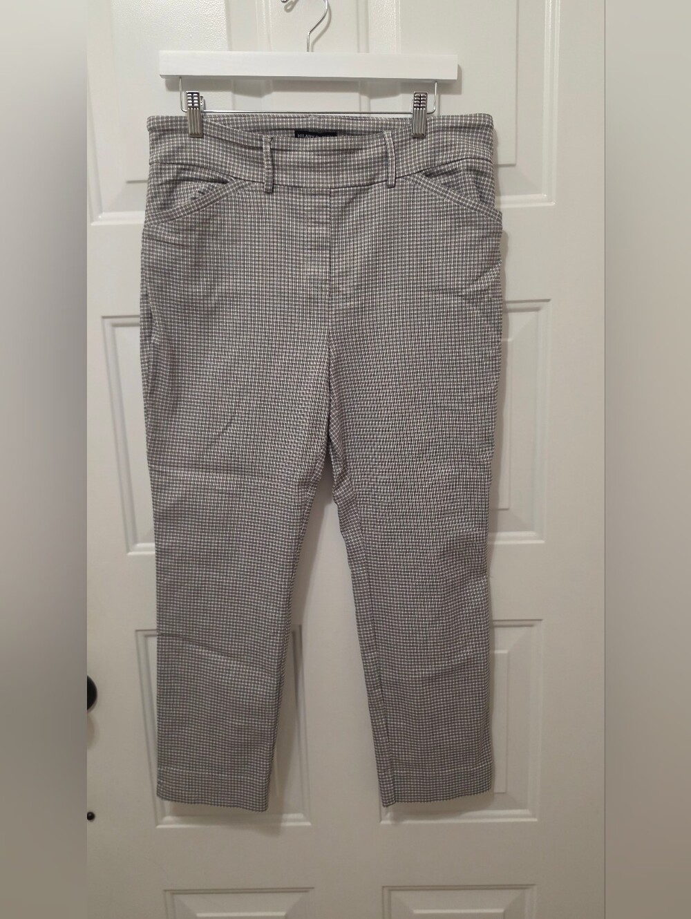 Hilary Radley Plaid Ankle Pants Gray Beige Stretch Womens Size L